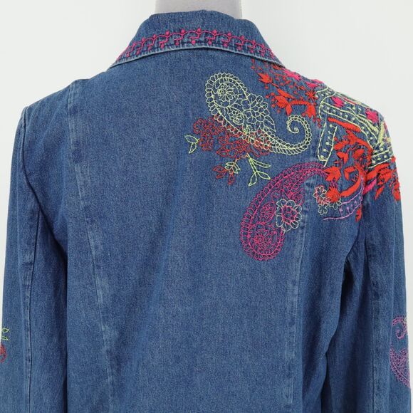 Coldwater Creek Jacket Womens Small Blue Embroidered Cotton Denim Jean Snaps - Picture 9 of 16